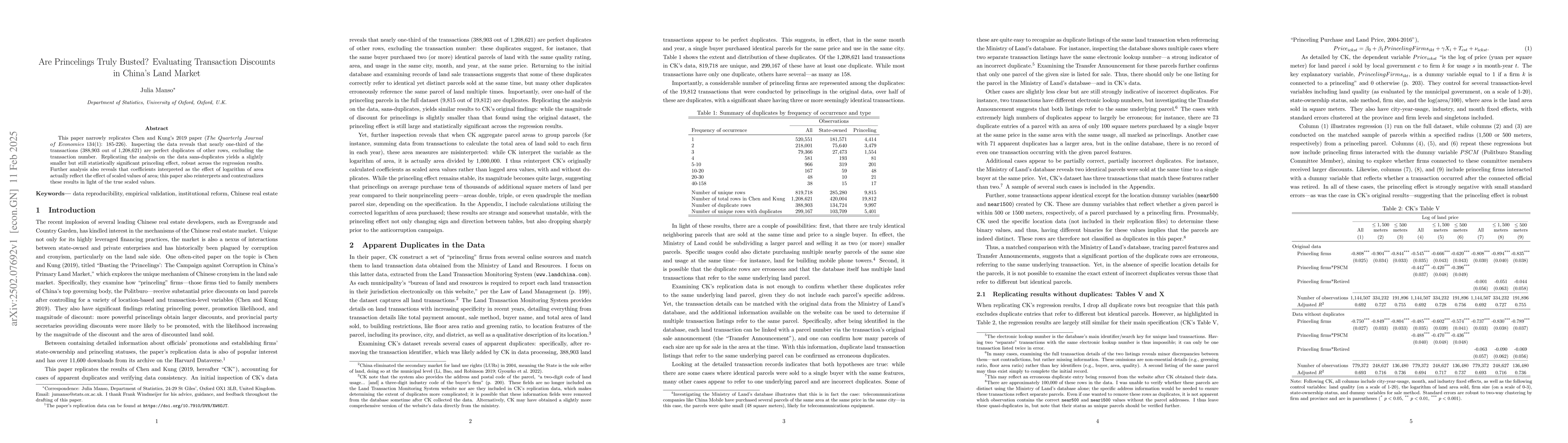 Thumbnail for Are Princelings Truly Busted? Evaluating Transaction Discounts in
  China's Land Market