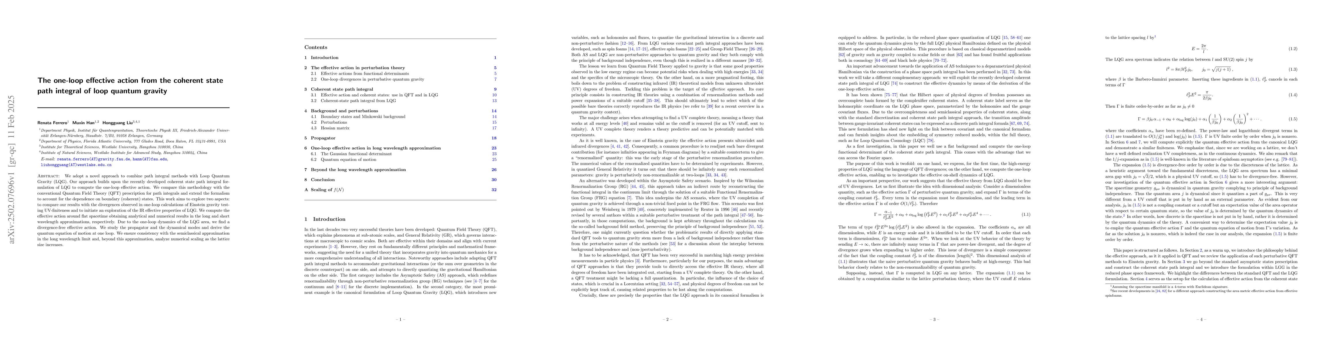 Thumbnail for The one-loop effective action from the coherent state path integral of
  loop quantum gravity