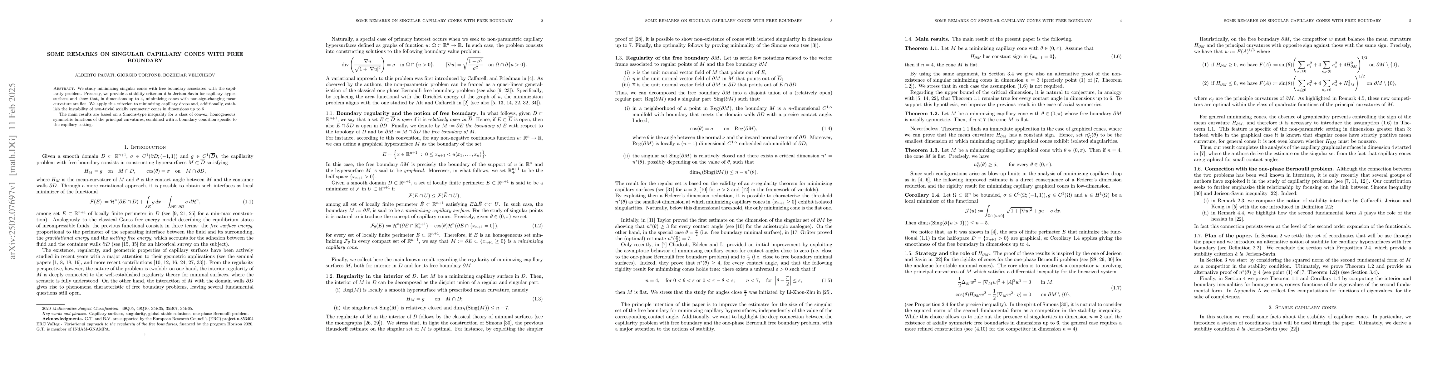 Thumbnail for Some remarks on singular capillary cones with free boundary