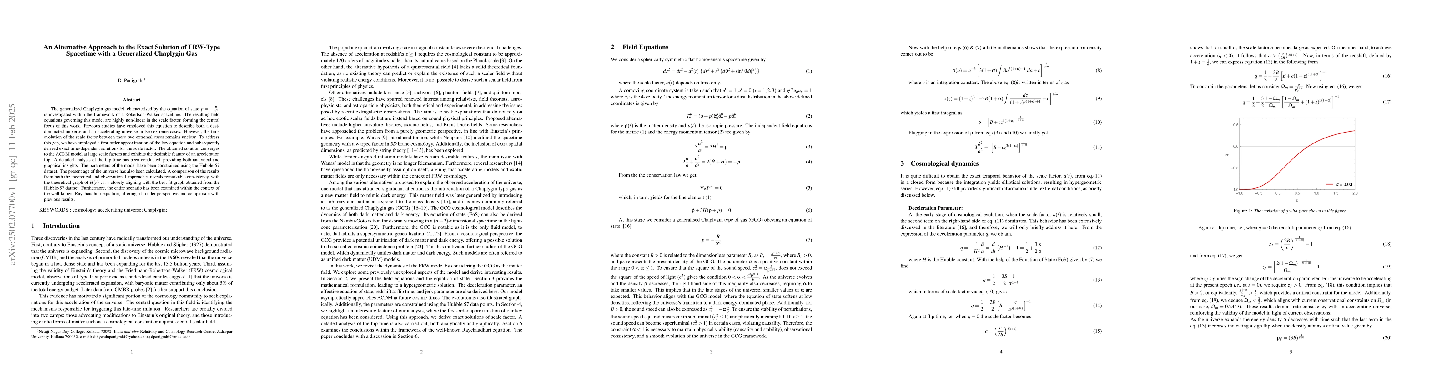 Thumbnail for An Alternative Approach to the Exact Solution of FRW-Type Spacetime with
  a Generalized Chaplygin Gas