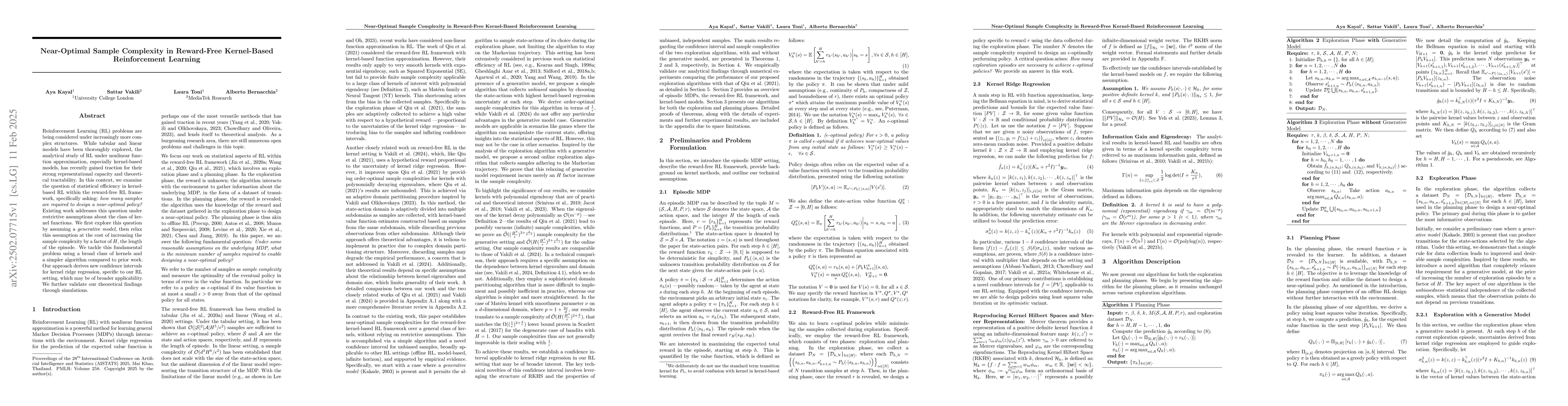 Thumbnail for Near-Optimal Sample Complexity in Reward-Free Kernel-Based Reinforcement
  Learning