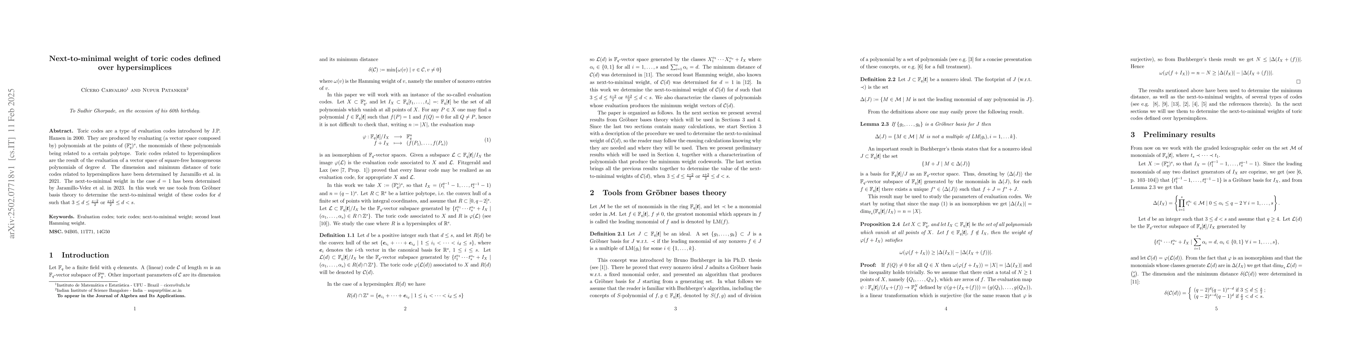 Thumbnail for Next-to-minimal weight of toric codes defined over hypersimplices
