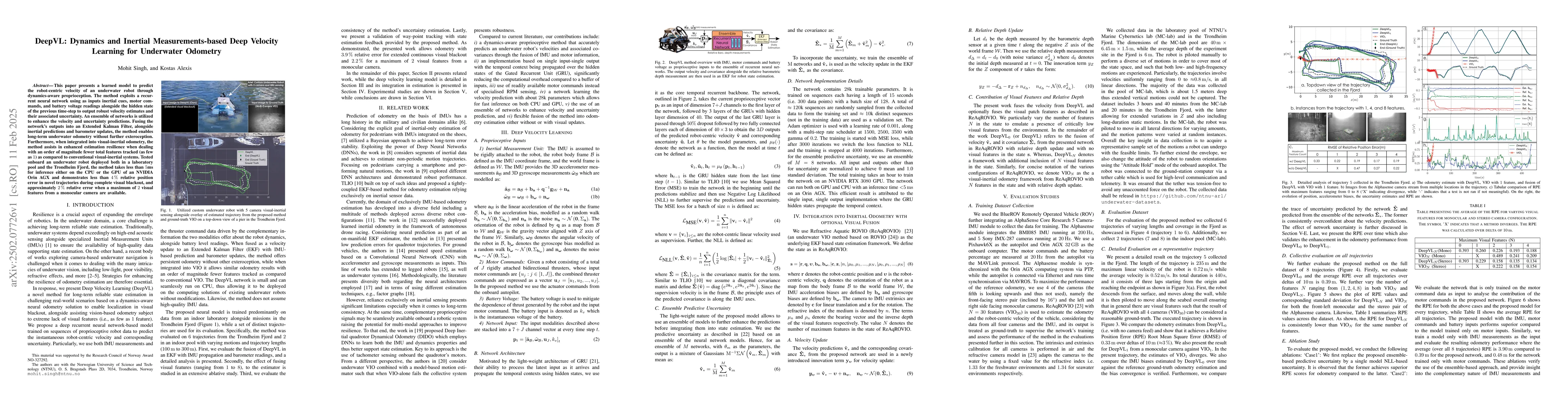 Thumbnail for DeepVL: Dynamics and Inertial Measurements-based Deep Velocity Learning
  for Underwater Odometry