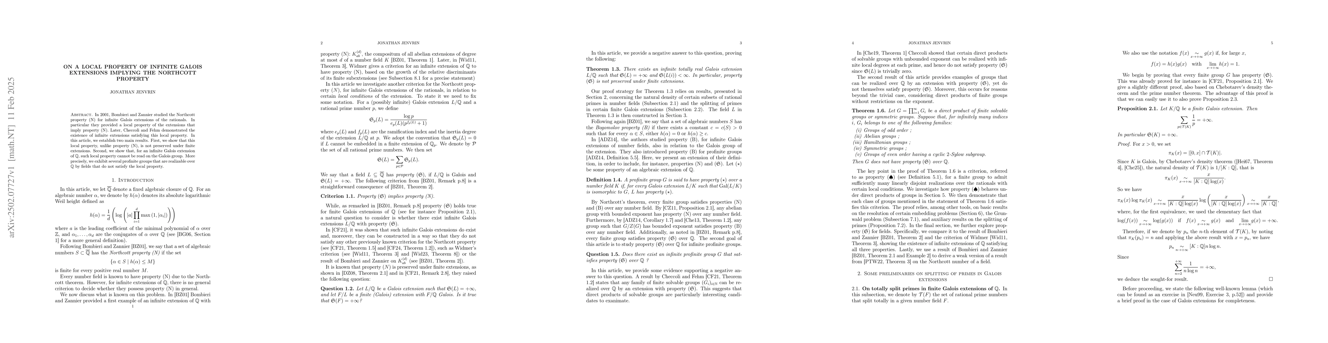 Thumbnail for On a local property of infinite Galois extensions implying the Northcott
  property