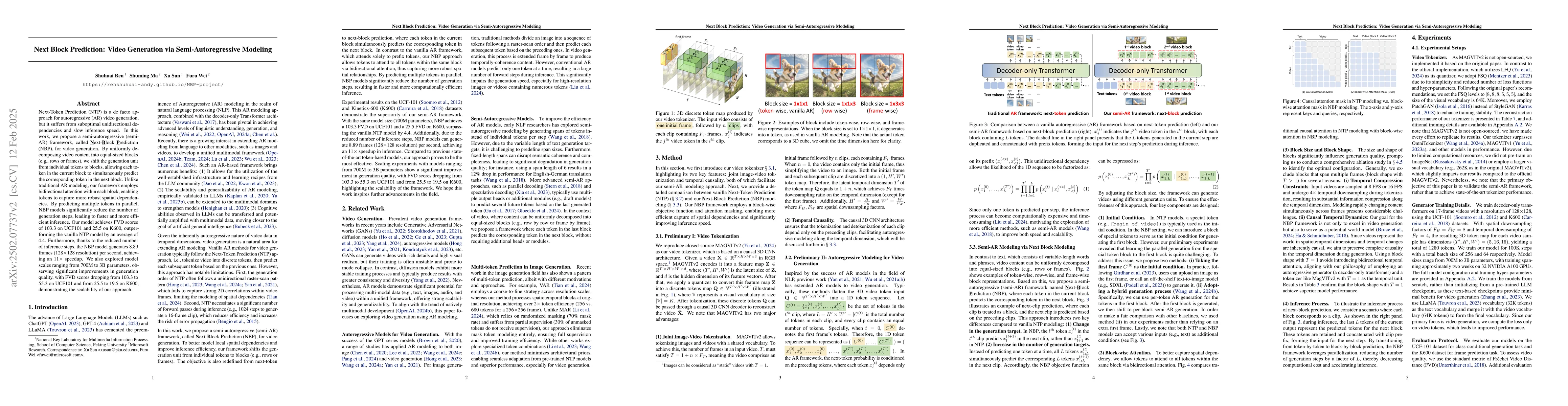 Thumbnail for Next Block Prediction: Video Generation via Semi-Autoregressive Modeling