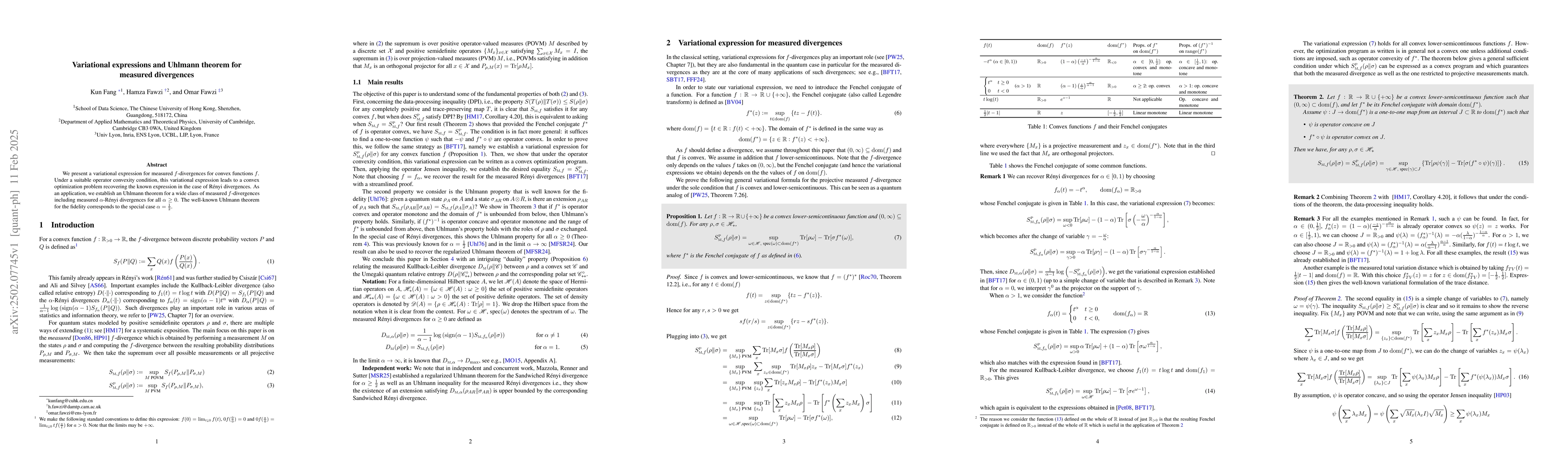 Thumbnail for Variational expressions and Uhlmann theorem for measured divergences