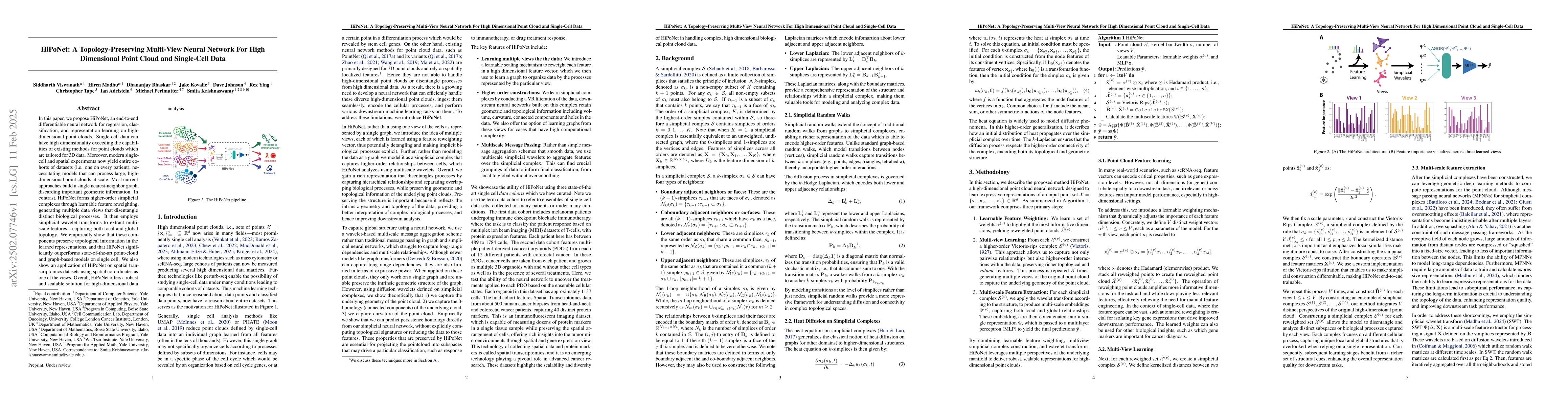 Thumbnail for HiPoNet: A Topology-Preserving Multi-View Neural Network For High
  Dimensional Point Cloud and Single-Cell Data