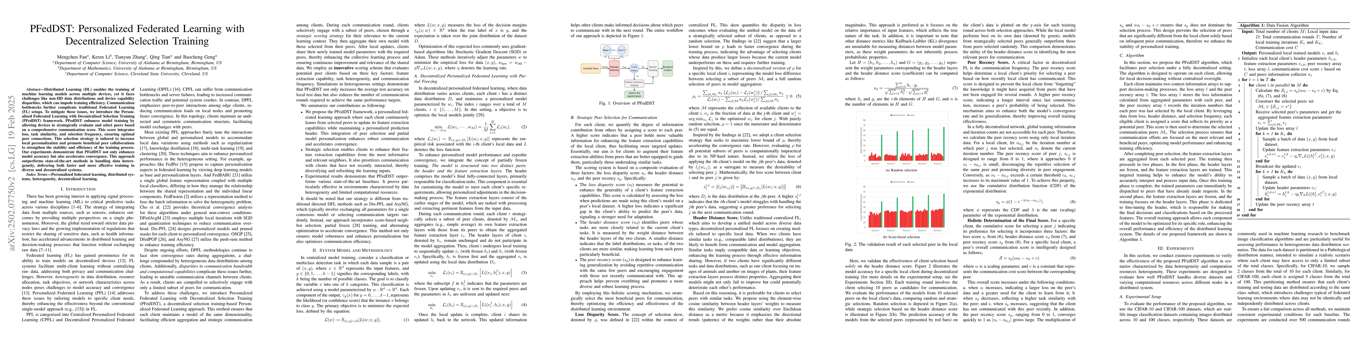 Thumbnail for PFedDST: Personalized Federated Learning with Decentralized Selection
  Training