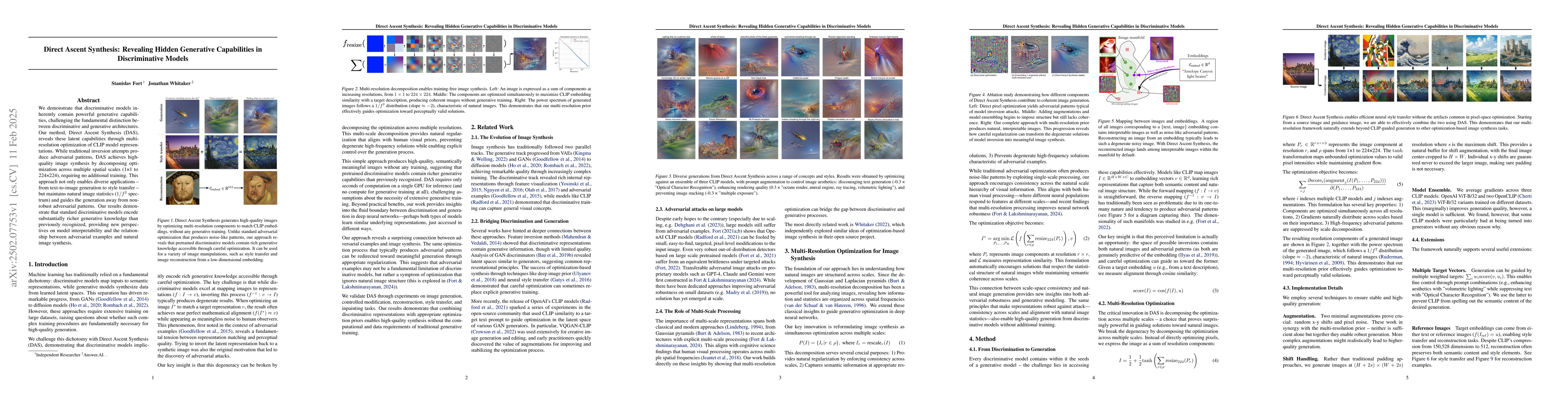 Thumbnail for Direct Ascent Synthesis: Revealing Hidden Generative Capabilities in
  Discriminative Models