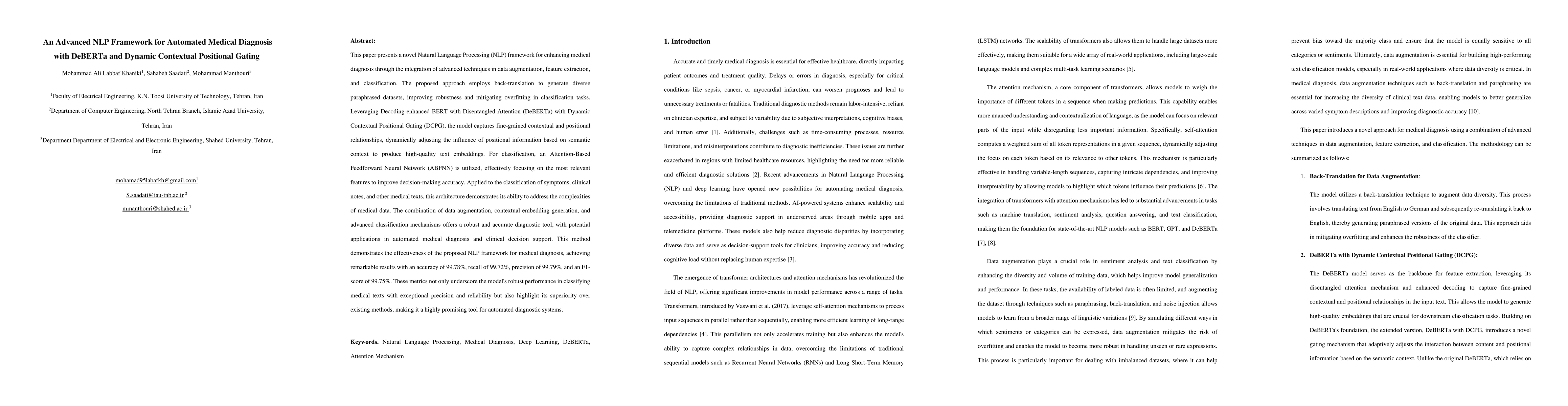 Thumbnail for An Advanced NLP Framework for Automated Medical Diagnosis with DeBERTa
  and Dynamic Contextual Positional Gating