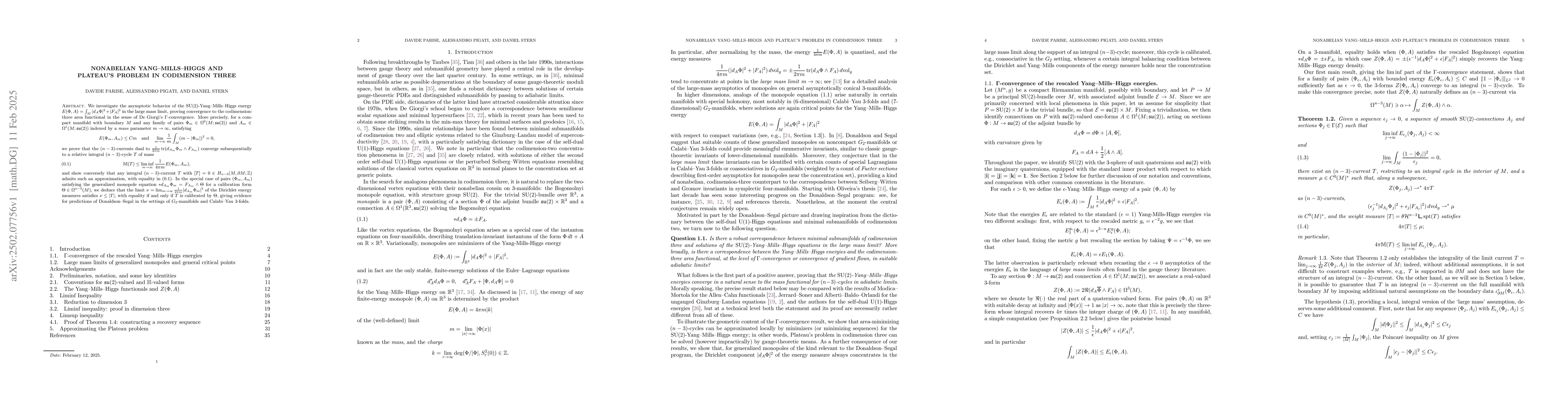 Thumbnail for Nonabelian Yang-Mills-Higgs and Plateau's problem in codimension three