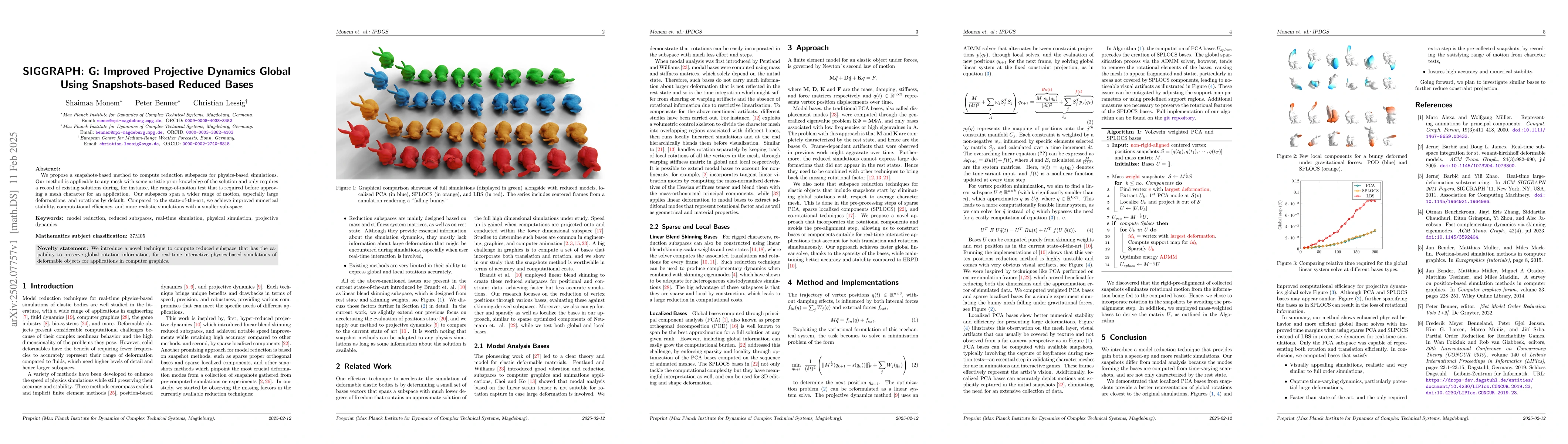 Thumbnail for SIGGRAPH: G: Improved Projective Dynamics Global Using Snapshots-based
  Reduced Bases