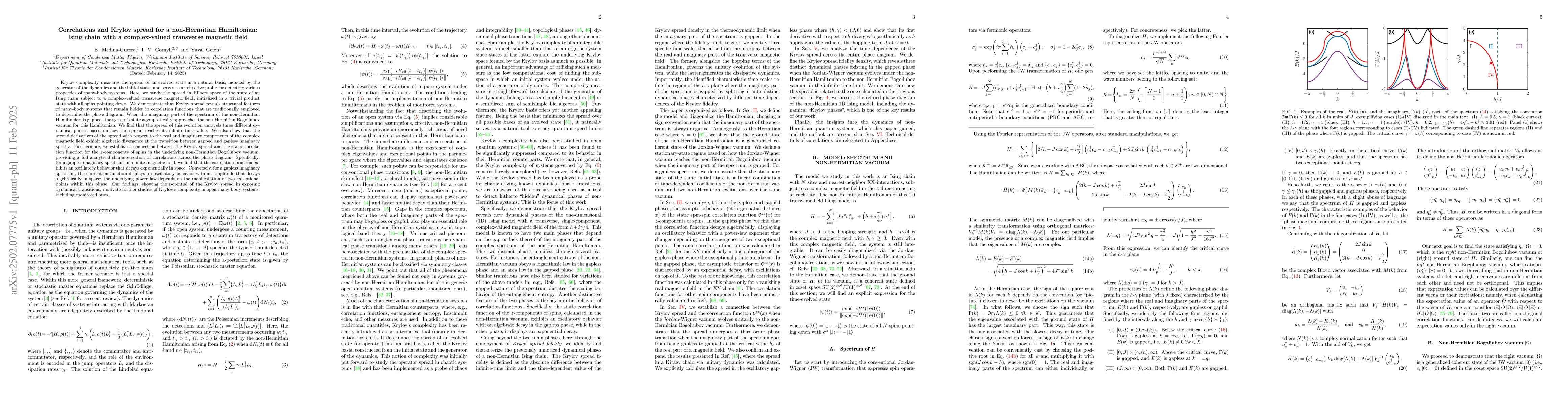 Thumbnail for Correlations and Krylov spread for a non-Hermitian Hamiltonian: Ising
  chain with a complex-valued transverse magnetic field