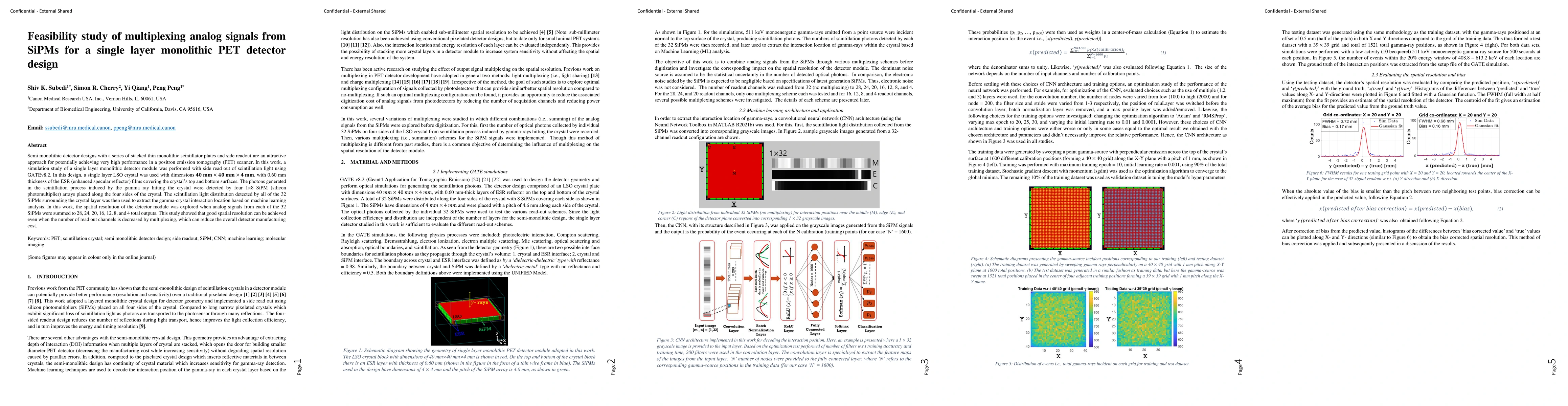 Thumbnail for Feasibility study of multiplexing analog signals from SiPMs for a single
  layer monolithic PET detector design