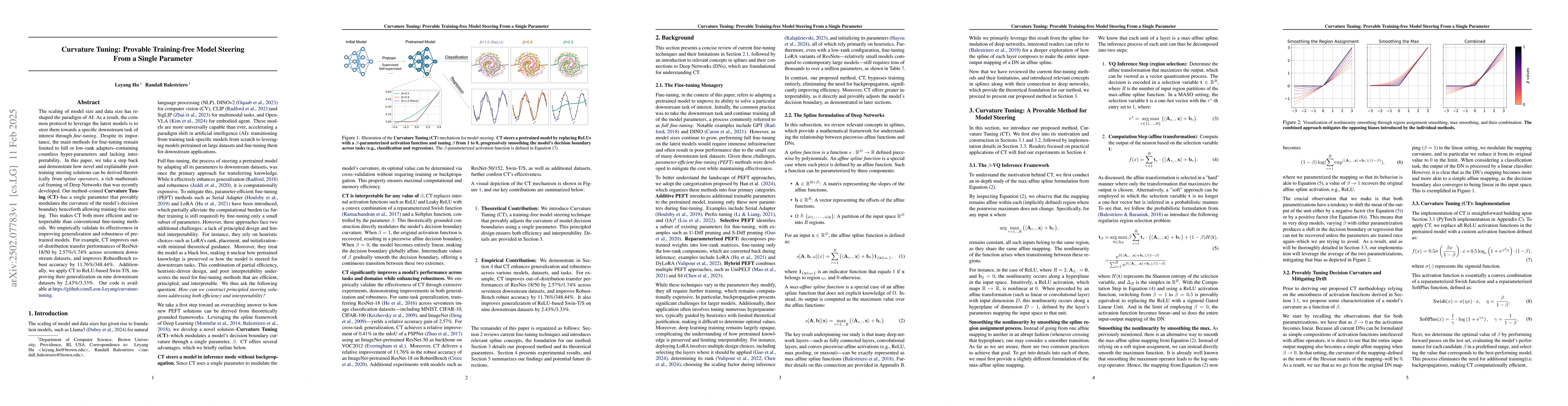 Thumbnail for Curvature Tuning: Provable Training-free Model Steering From a Single
  Parameter