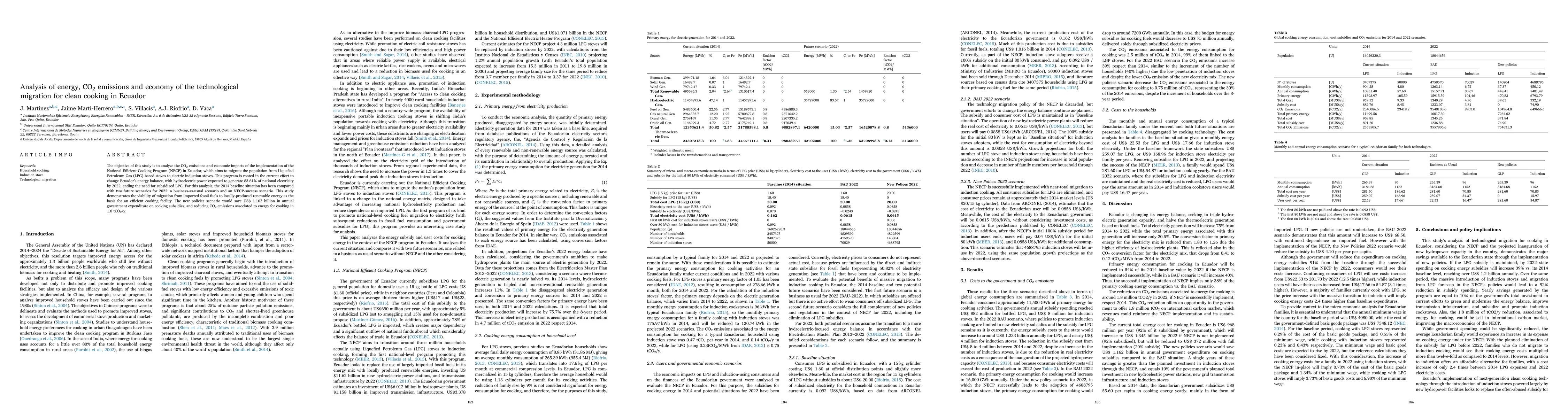 Thumbnail for Analysis of energy, CO2 emissions and economy of the technological
  migration for clean cooking in Ecuador