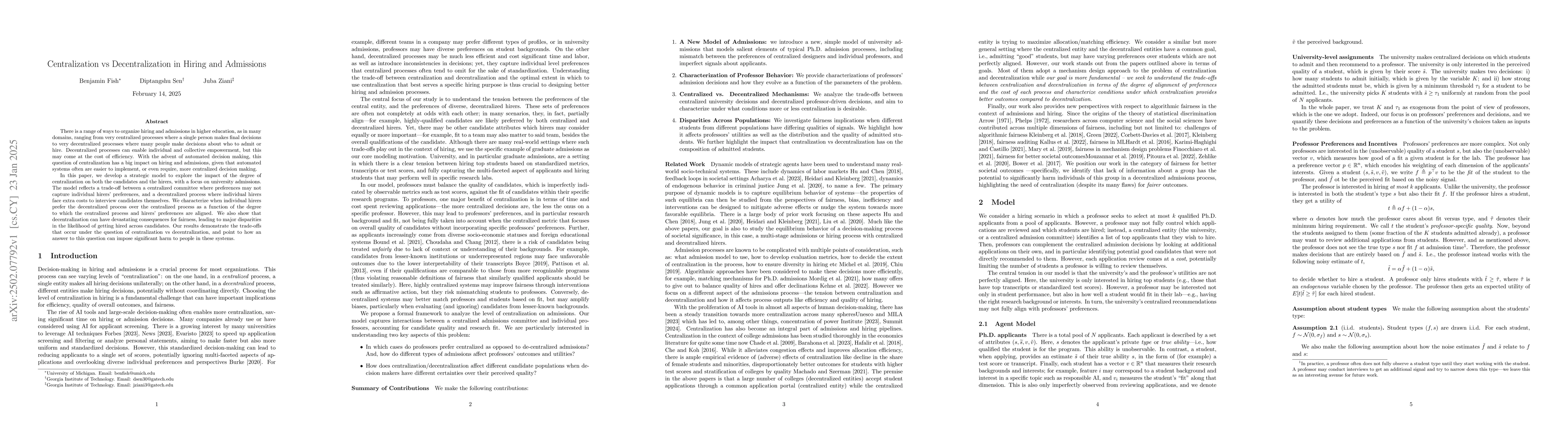 Thumbnail for Centralization vs Decentralization in Hiring and Admissions