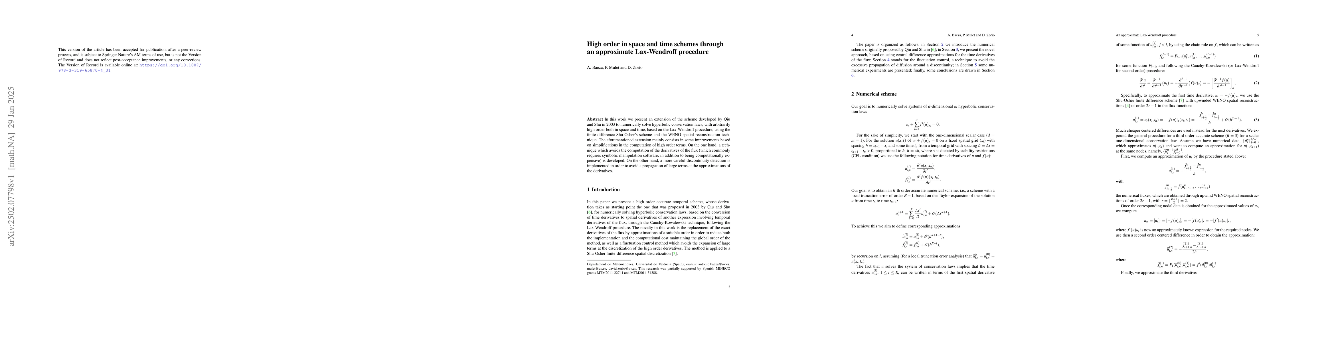 Thumbnail for High Order in Space and Time Schemes Through an Approximate Lax-Wendroff
  Procedure