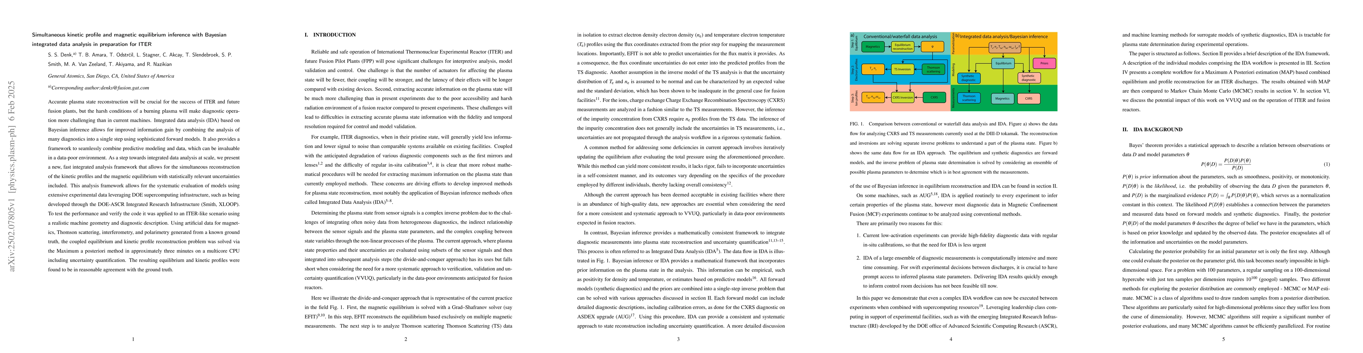 Thumbnail for Simultaneous kinetic profile and magnetic equilibrium inference with
  Bayesian integrated data analysis in preparation for ITER