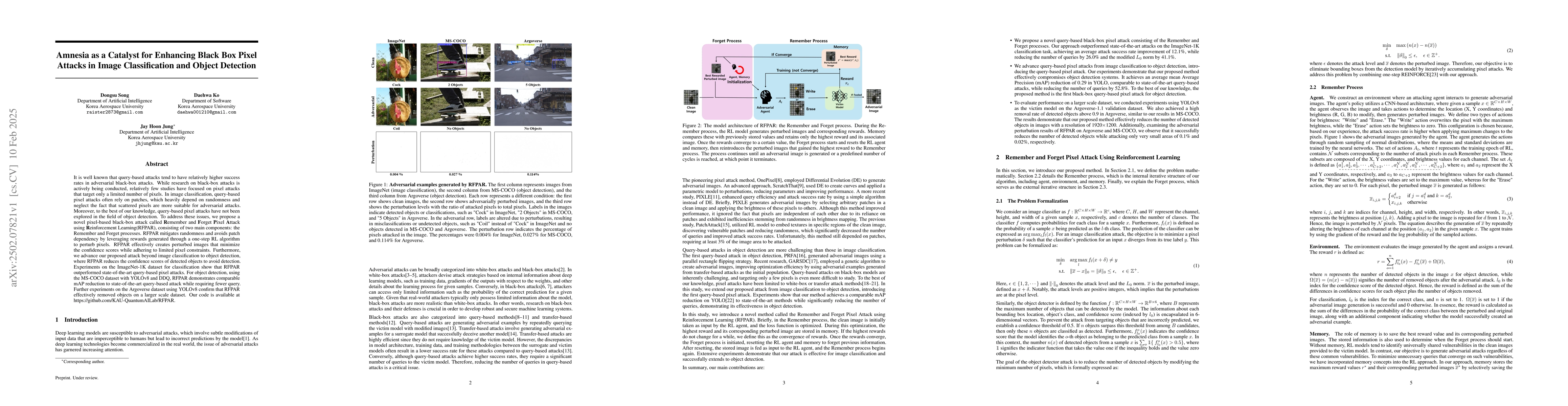 Thumbnail for Amnesia as a Catalyst for Enhancing Black Box Pixel Attacks in Image
  Classification and Object Detection
