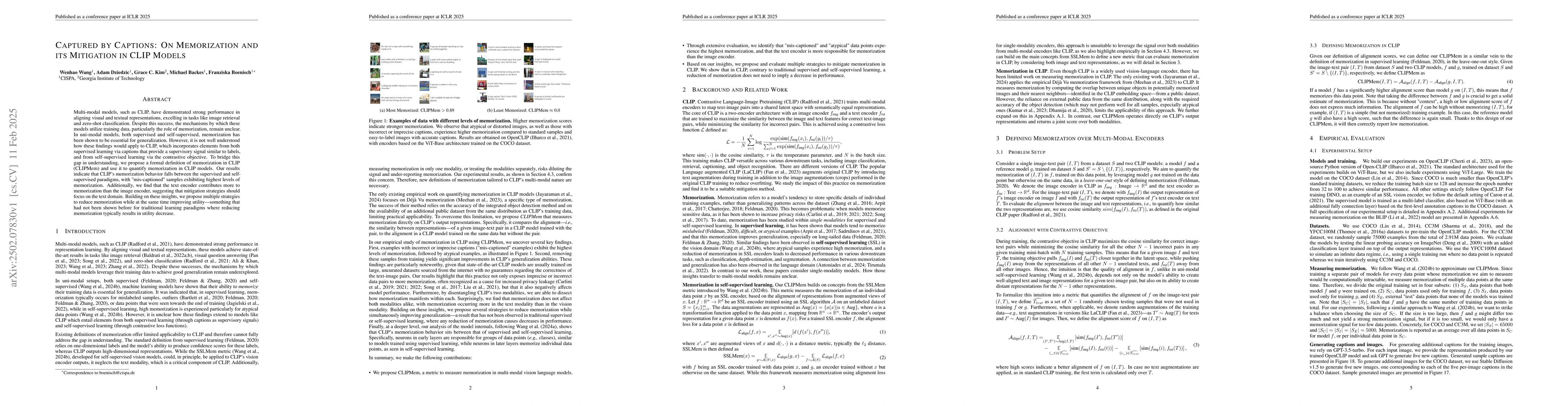Thumbnail for Captured by Captions: On Memorization and its Mitigation in CLIP Models