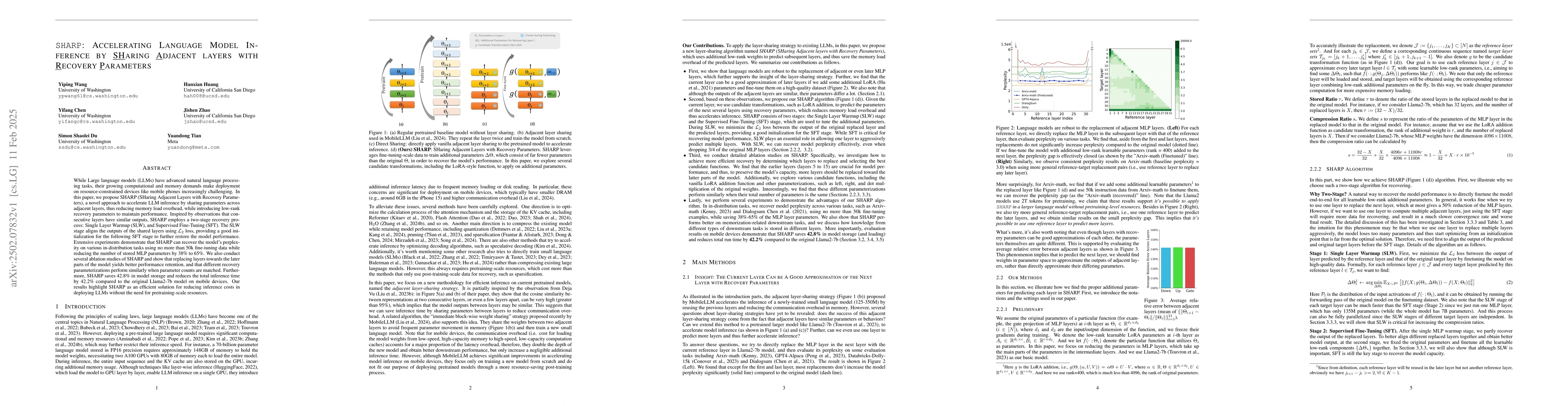 Thumbnail for SHARP: Accelerating Language Model Inference by SHaring Adjacent layers
  with Recovery Parameters