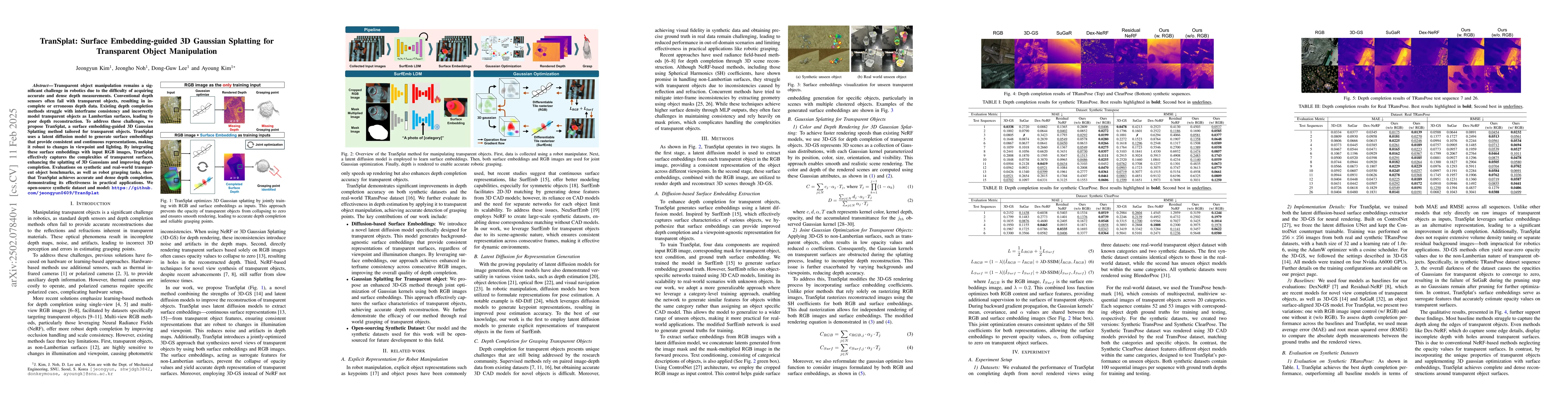 Thumbnail for TranSplat: Surface Embedding-guided 3D Gaussian Splatting for
  Transparent Object Manipulation