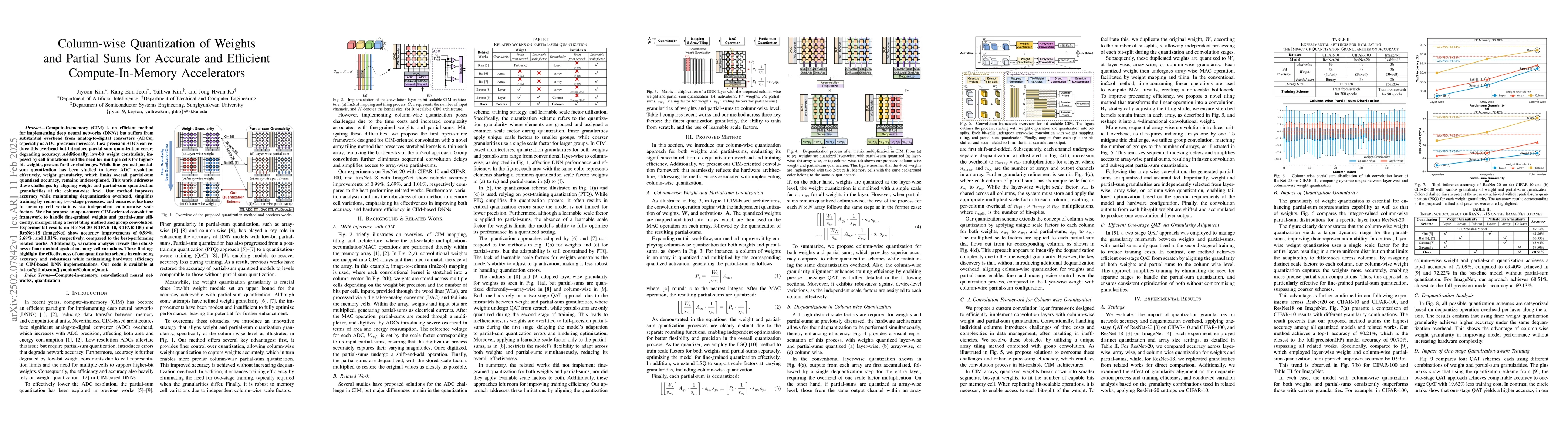 Thumbnail for Column-wise Quantization of Weights and Partial Sums for Accurate and
  Efficient Compute-In-Memory Accelerators