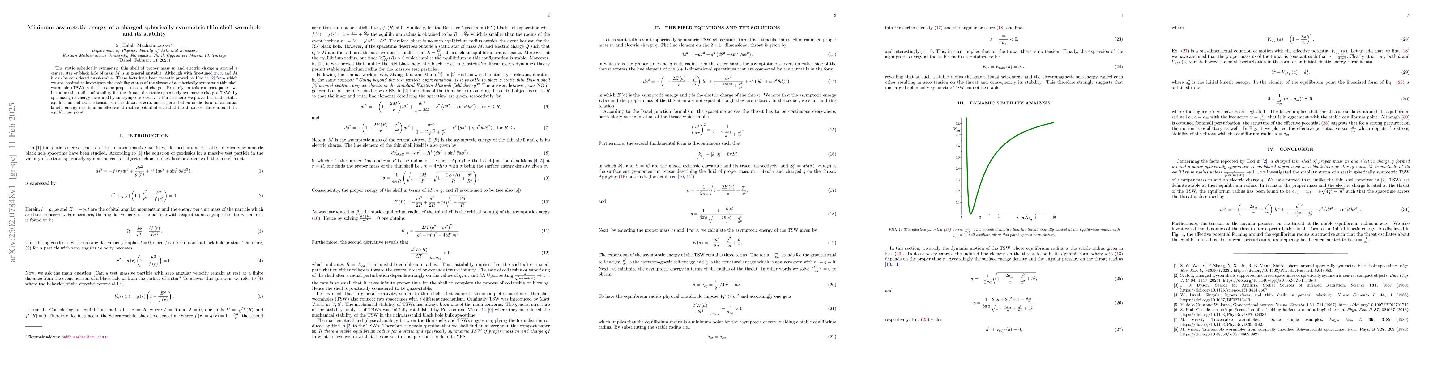 Thumbnail for Minimum asymptotic energy of a charged spherically symmetric thin-shell
  wormhole and its stability