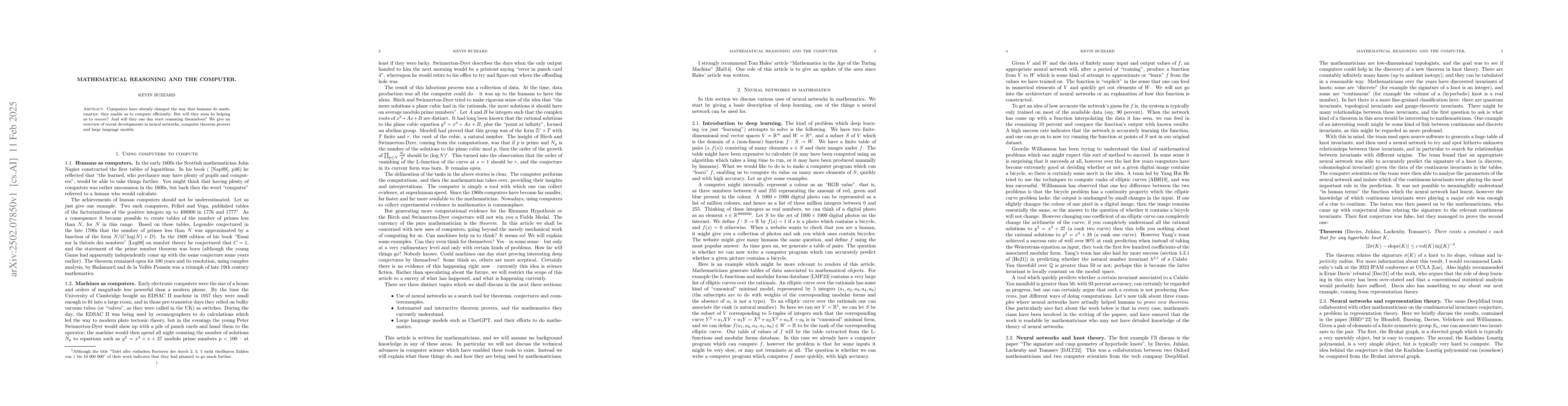 Thumbnail for Mathematical reasoning and the computer