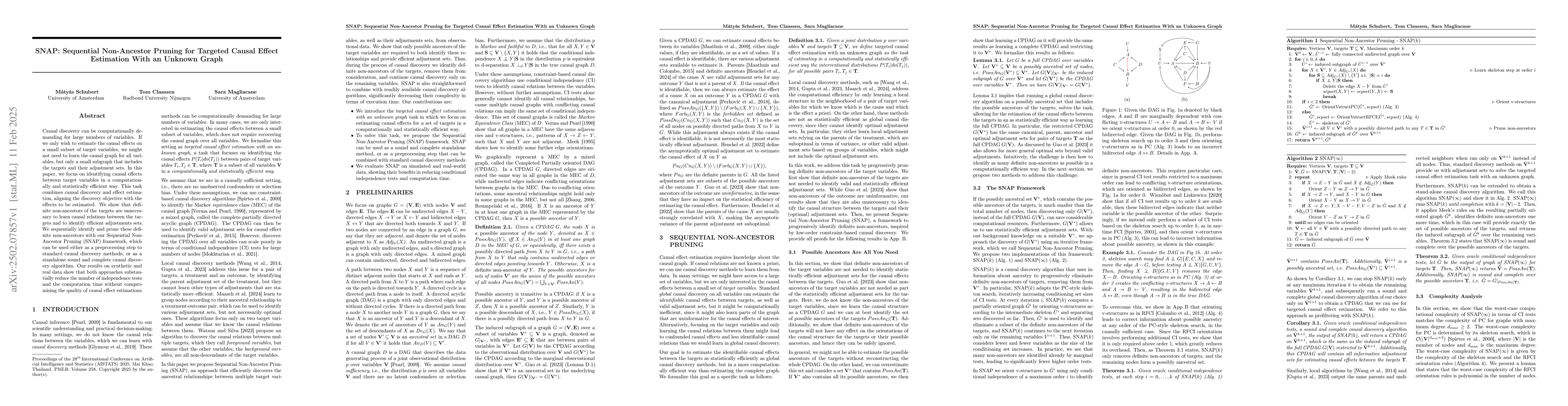 Thumbnail for SNAP: Sequential Non-Ancestor Pruning for Targeted Causal Effect
  Estimation With an Unknown Graph