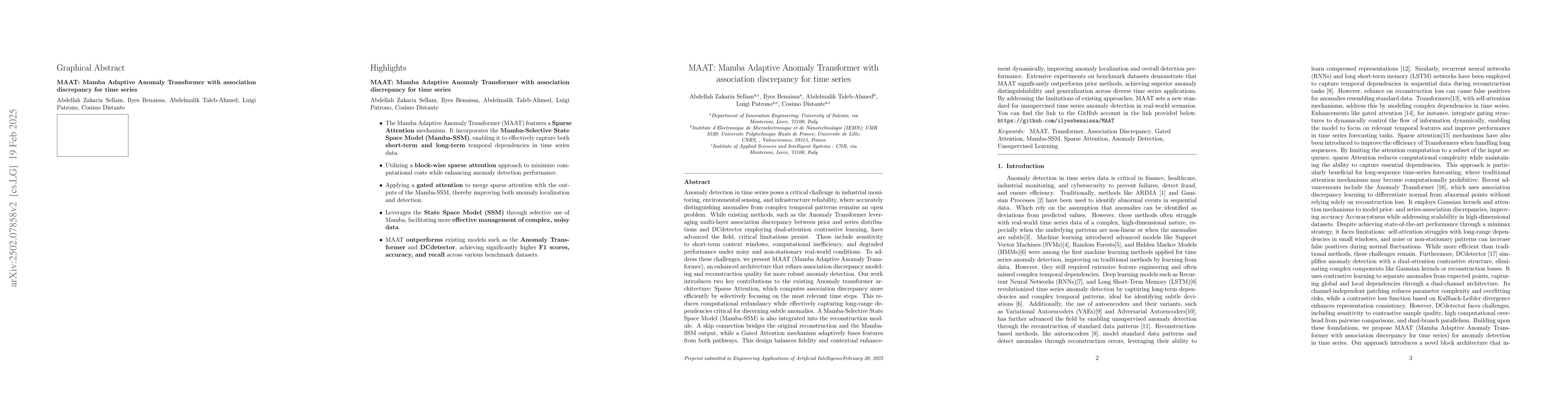 Thumbnail for MAAT: Mamba Adaptive Anomaly Transformer with association discrepancy
  for time series