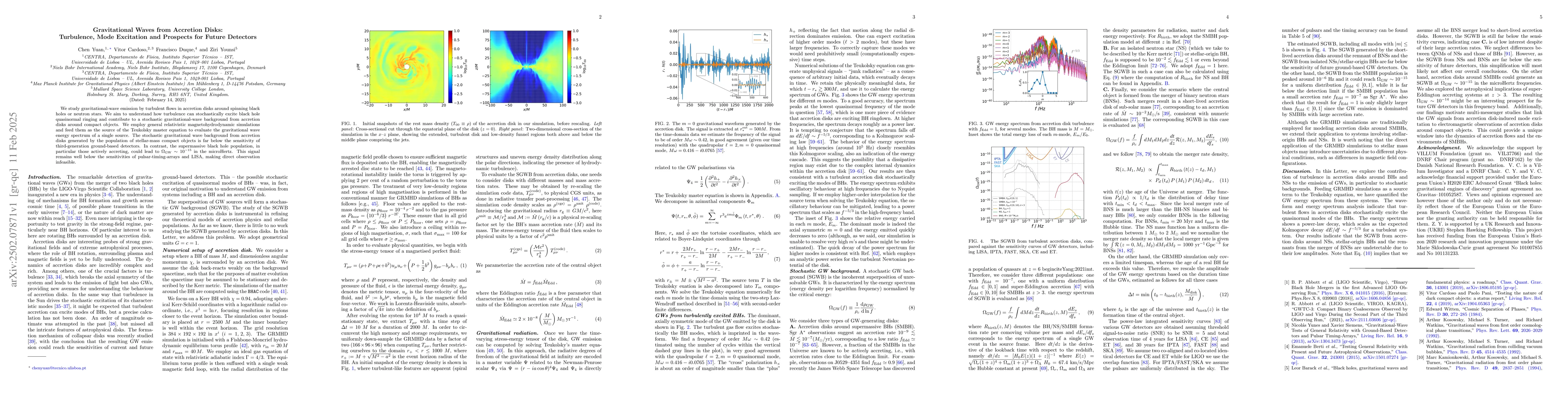 Thumbnail for Gravitational Waves from Accretion Disks: Turbulence, Mode Excitation
  and Prospects for Future Detectors