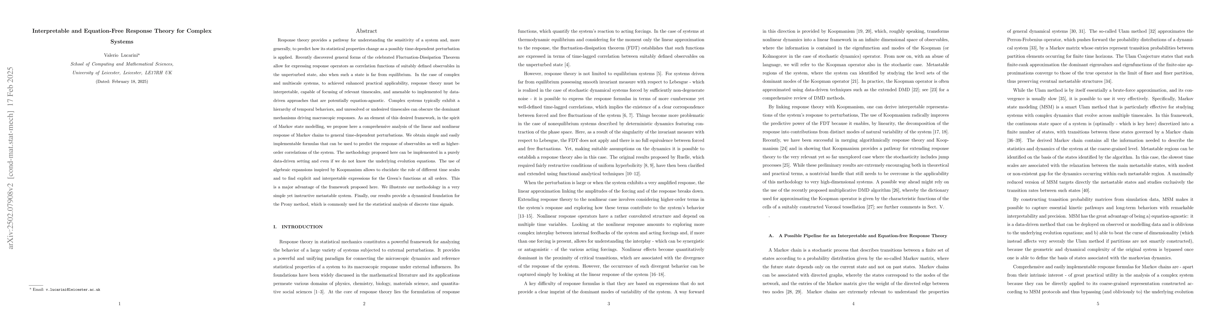 Thumbnail for Interpretable and Equation-Free Response Theory for Complex Systems