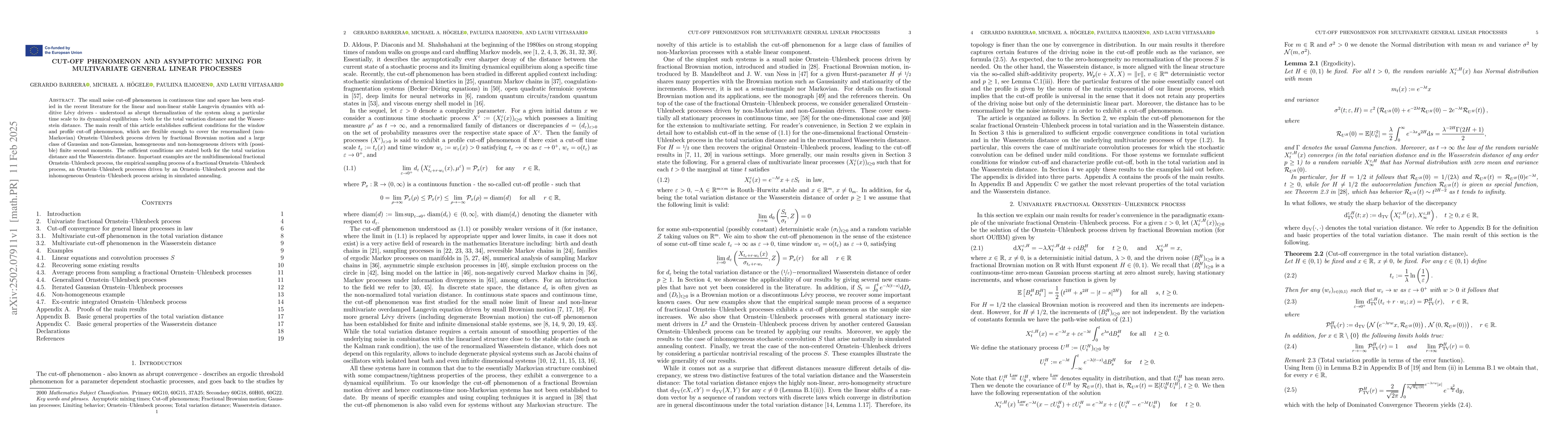 Thumbnail for Cut-off phenomenon and asymptotic mixing for multivariate general linear
  processes