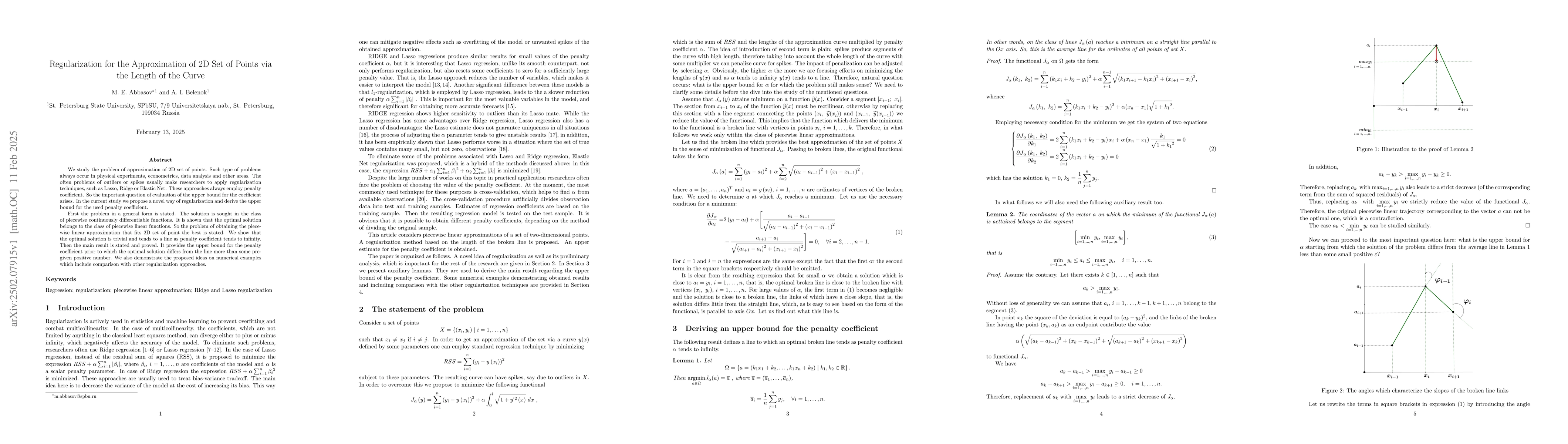 Thumbnail for Regularization for the Approximation of 2D Set of Points via the Length
  of the Curve
