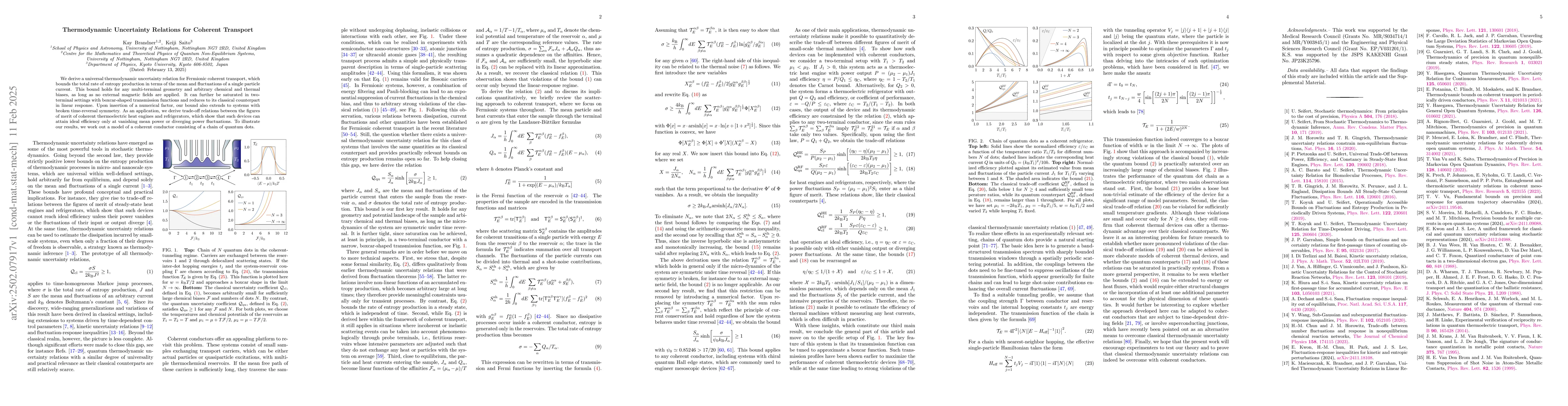 Thumbnail for Thermodynamic Uncertainty Relations for Coherent Transport