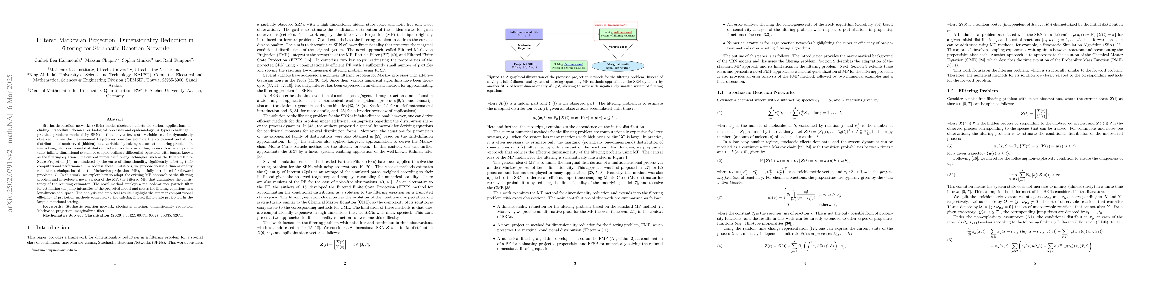 Thumbnail for Filtered Markovian Projection: Dimensionality Reduction in Filtering for
  Stochastic Reaction Networks