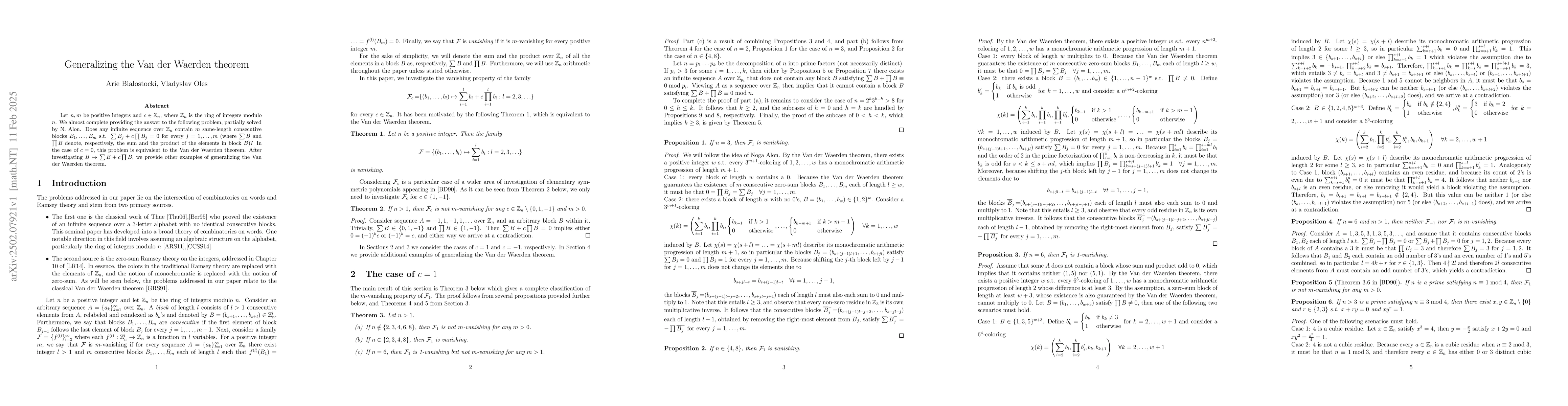 Thumbnail for Generalizing the Van der Waerden theorem