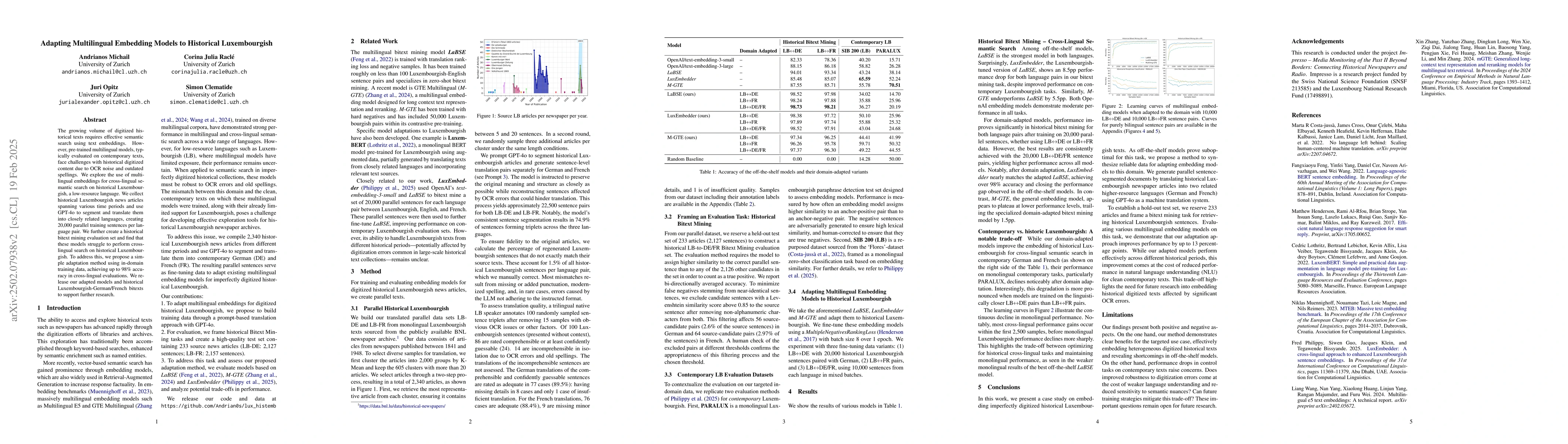 Thumbnail for Adapting Multilingual Embedding Models to Historical Luxembourgish