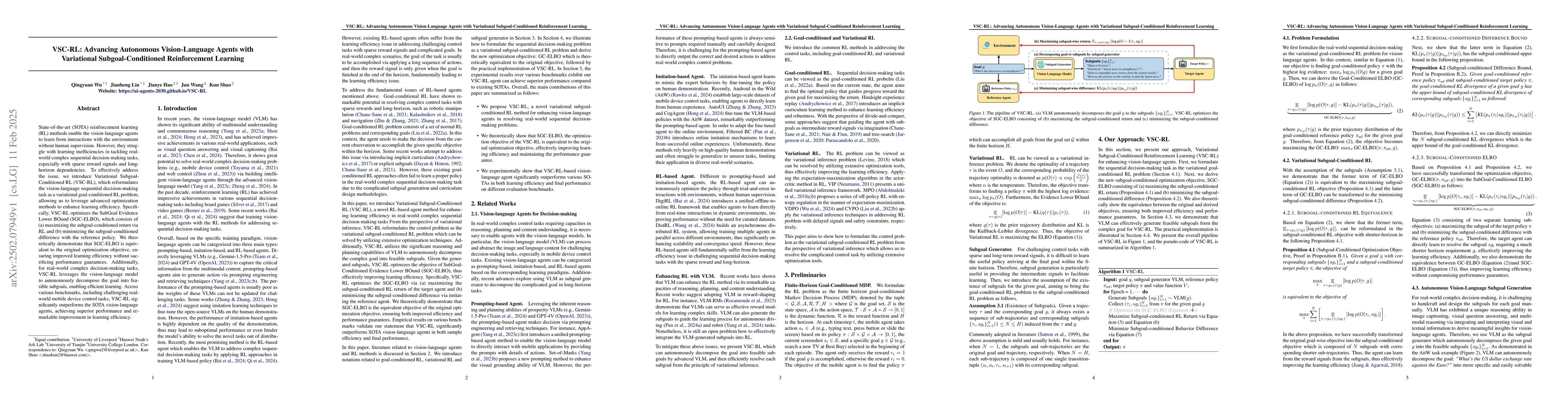 Thumbnail for VSC-RL: Advancing Autonomous Vision-Language Agents with Variational
  Subgoal-Conditioned Reinforcement Learning