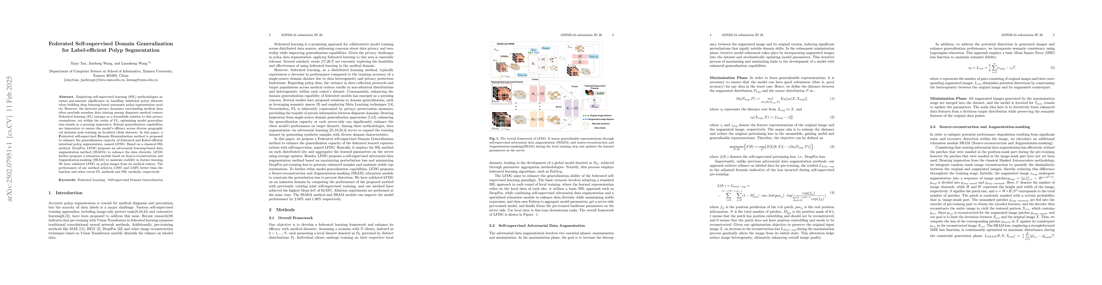 Thumbnail for Federated Self-supervised Domain Generalization for Label-efficient
  Polyp Segmentation