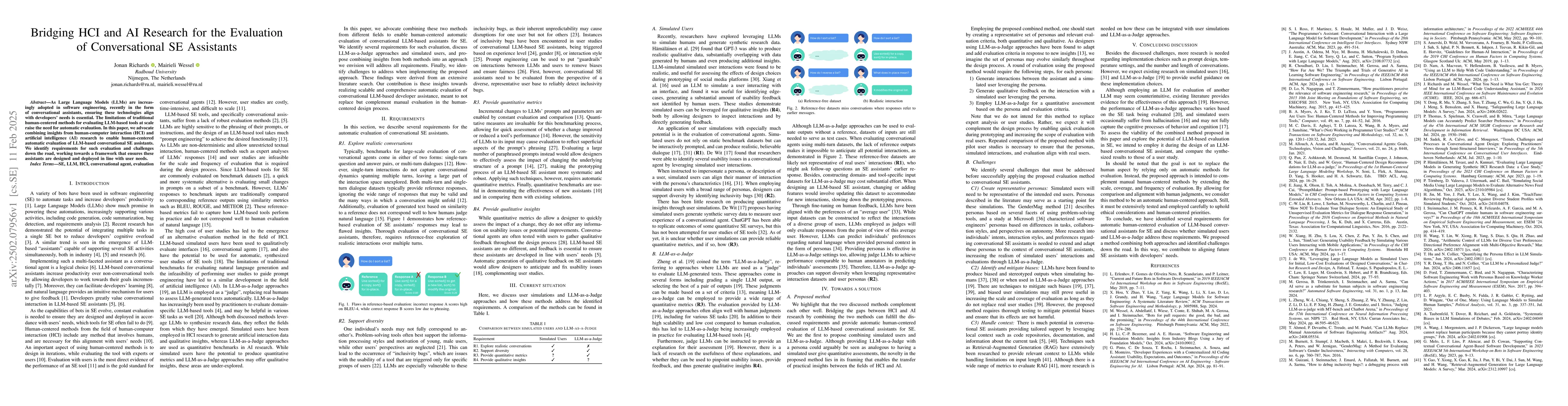 Thumbnail for Bridging HCI and AI Research for the Evaluation of Conversational SE
  Assistants