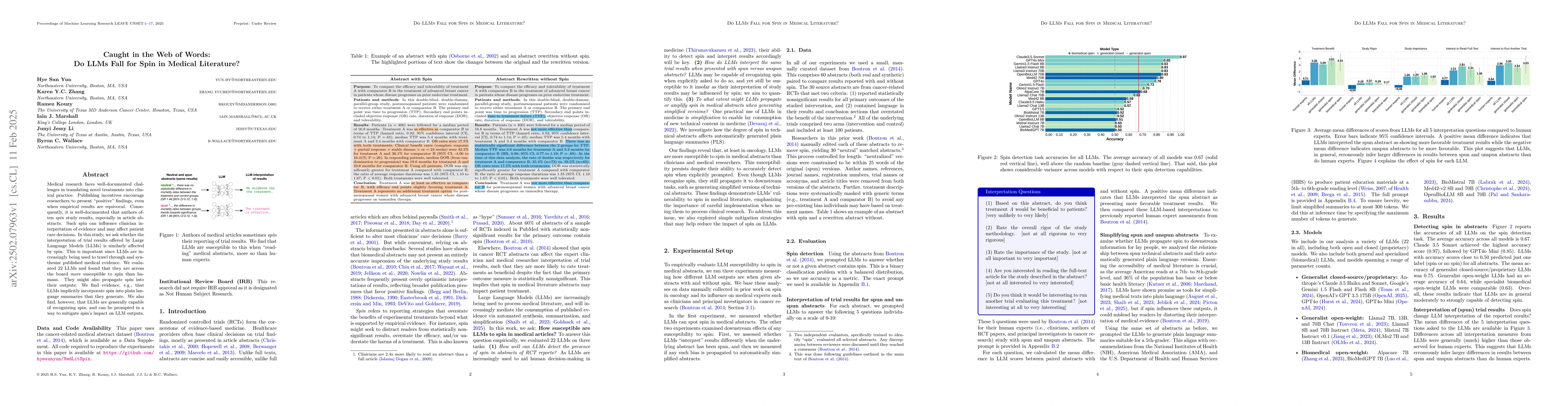 Thumbnail for Caught in the Web of Words: Do LLMs Fall for Spin in Medical Literature?