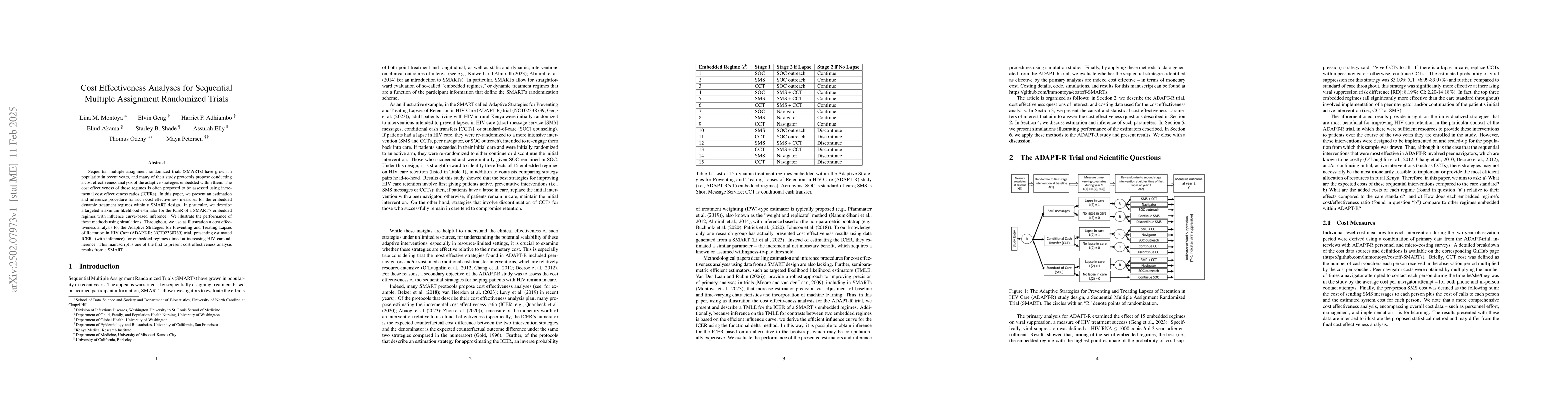 Thumbnail for Cost Effectiveness Analyses for Sequential Multiple Assignment
  Randomized Trials