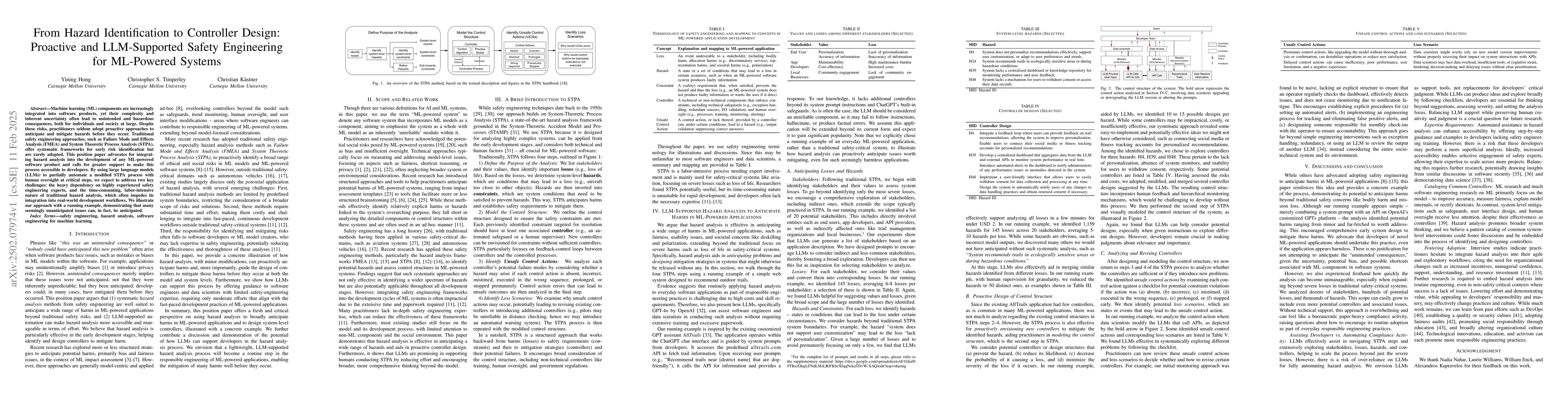 Thumbnail for From Hazard Identification to Controller Design: Proactive and
  LLM-Supported Safety Engineering for ML-Powered Systems