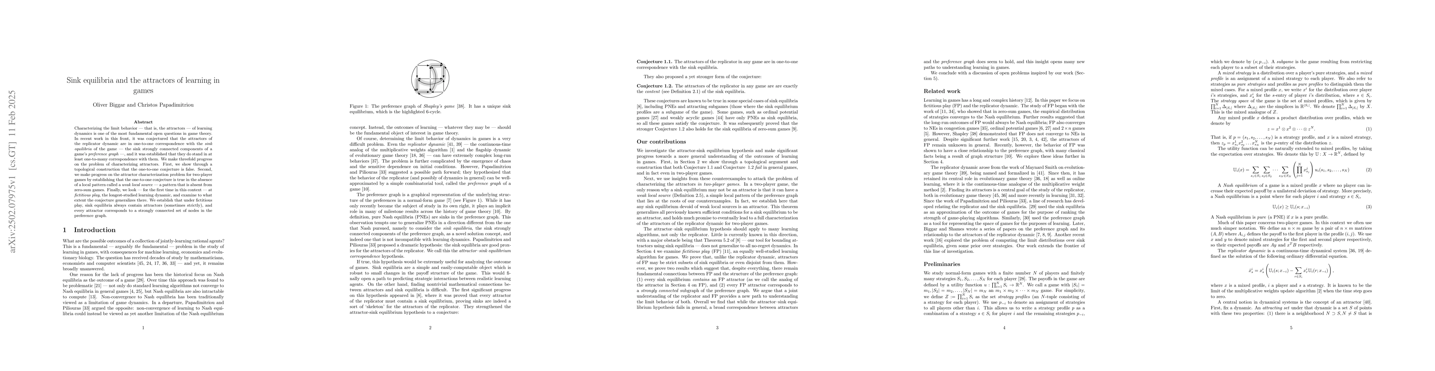 Thumbnail for Sink equilibria and the attractors of learning in games