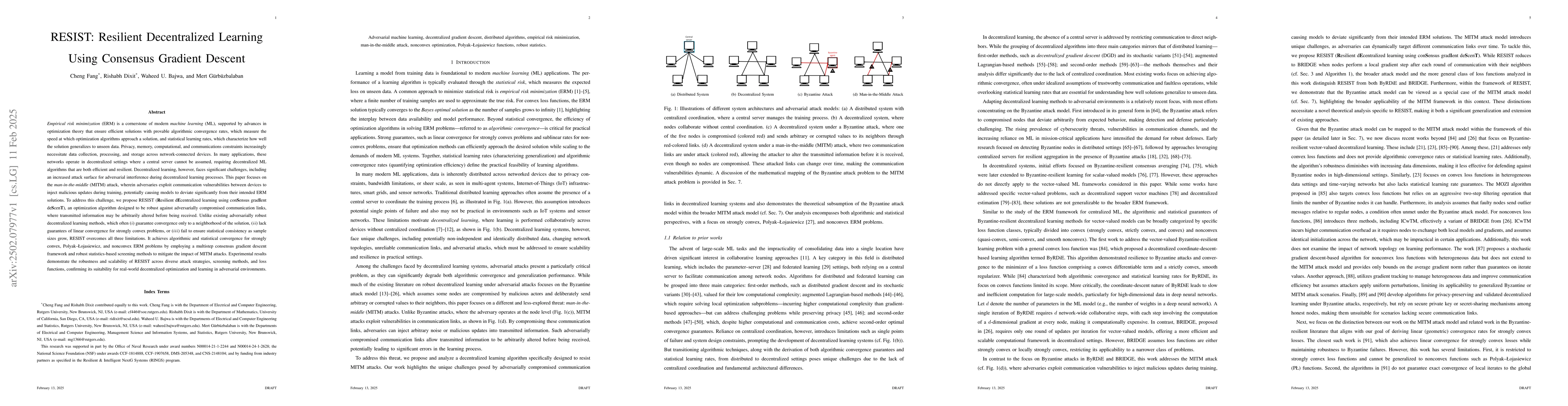 Thumbnail for RESIST: Resilient Decentralized Learning Using Consensus Gradient
  Descent