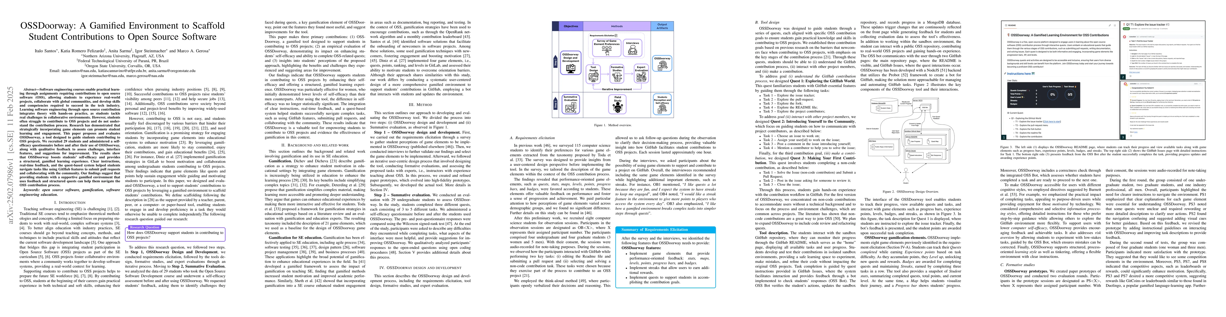 Thumbnail for OSSDoorway: A Gamified Environment to Scaffold Student Contributions to
  Open Source Software