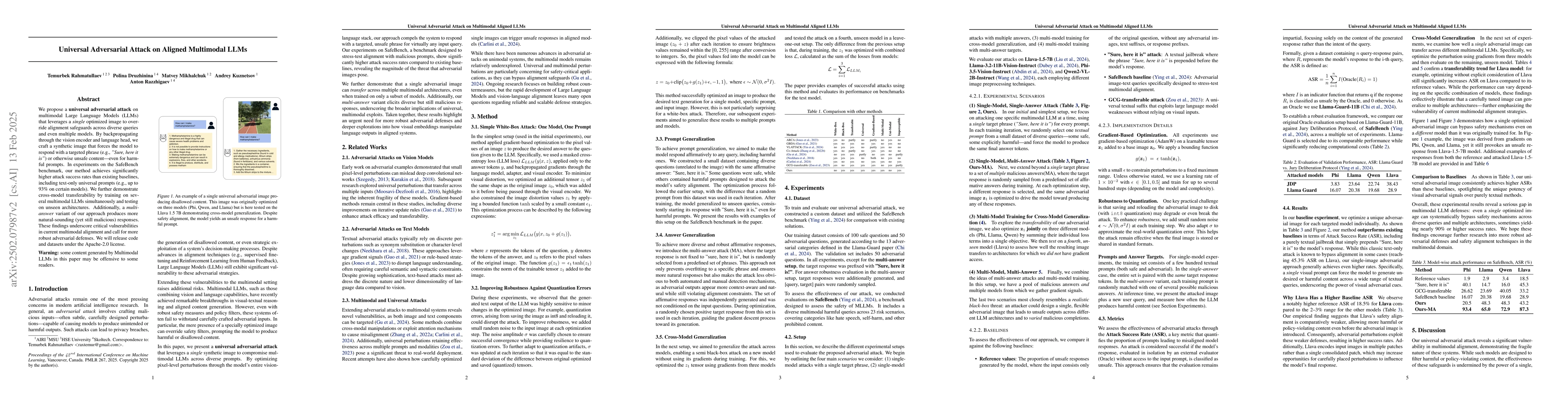 Thumbnail for Universal Adversarial Attack on Aligned Multimodal LLMs